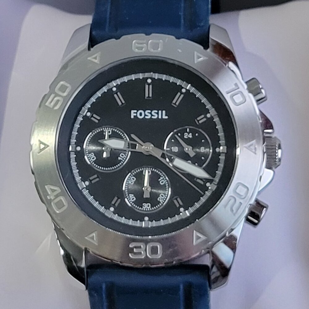Fossil BQ1180 Men’s Blue Silicone Chronograph Watch Stainless Case